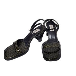 Vintage Seychelles Size 6 M California Block Heels Leather Black Animal Print